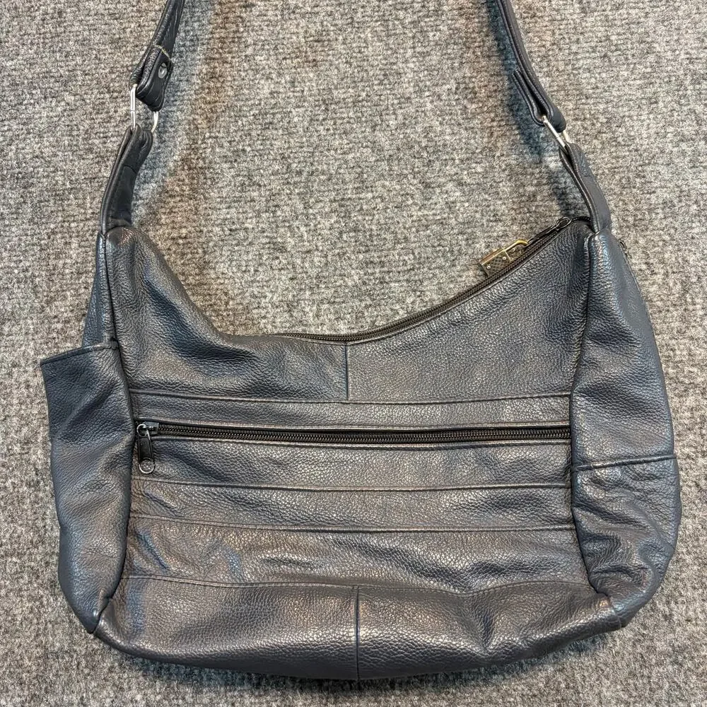 Vintage Black Pebbled Leather Hobo Shoulder Bag Purse Handbag Pocket Mexico